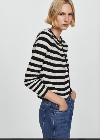 Mango Kadın Çizgili Triko Hırka - Görsel 3