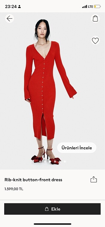 Hm kırmızı düğmeli elbise xs etiketli