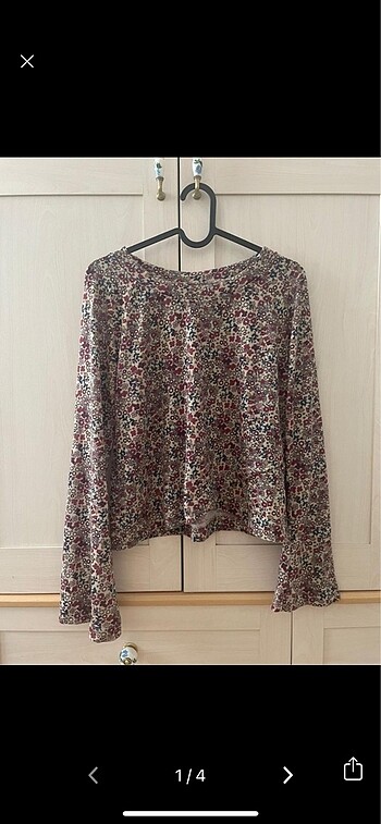 Stradivarious uzun kollu çiçekli vintage bluz