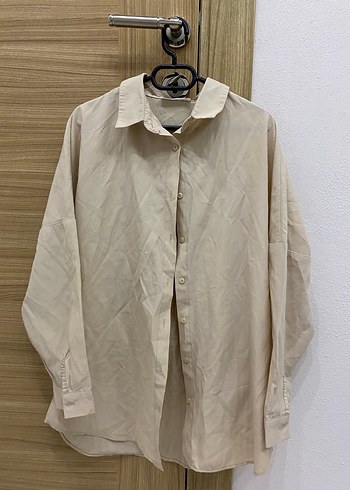 36 Beden Bej Kadın Gömlek Oversize