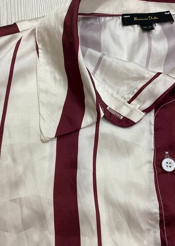 m Beden bordo Renk Bordo Çizgili Uzun Kollu Gömlek