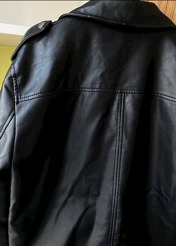 l Beden siyah Renk Kadın Siyah Deri Biker Ceket STRADİVARİUS