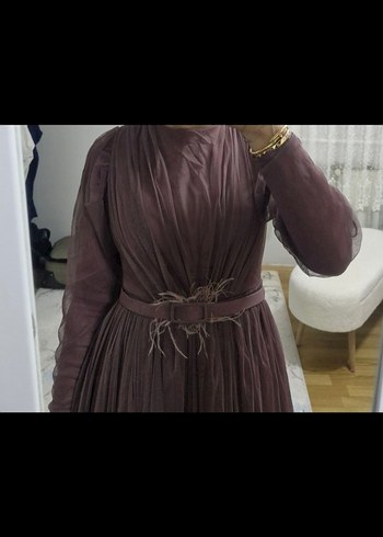 Uzun Mor Klasik Zarif Kadın Elbise - Görsel 2