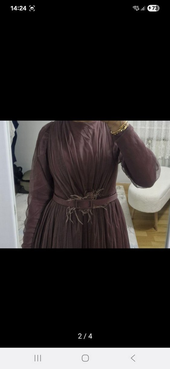 Uzun Mor Klasik Zarif Kadın Elbise - Görsel 2