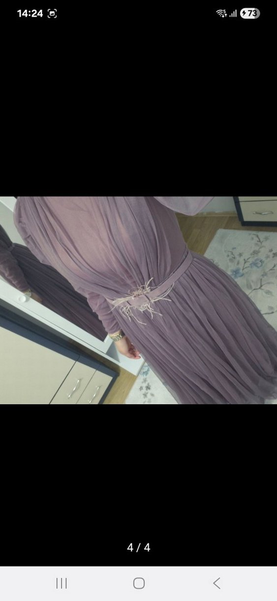 Uzun Mor Klasik Zarif Kadın Elbise - Görsel 3