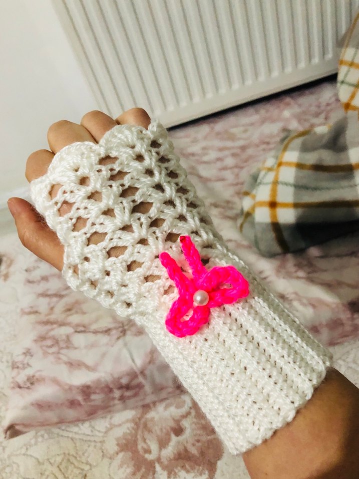 Dantel Detaylı Bohem Örgü Eldiven - Görsel 2