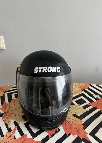 Sarı Baskılı Kask, Tokalı, Biker Stil - Görsel 3