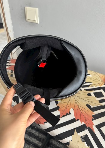 Sarı Baskılı Kask, Tokalı, Biker Stil - Görsel 5