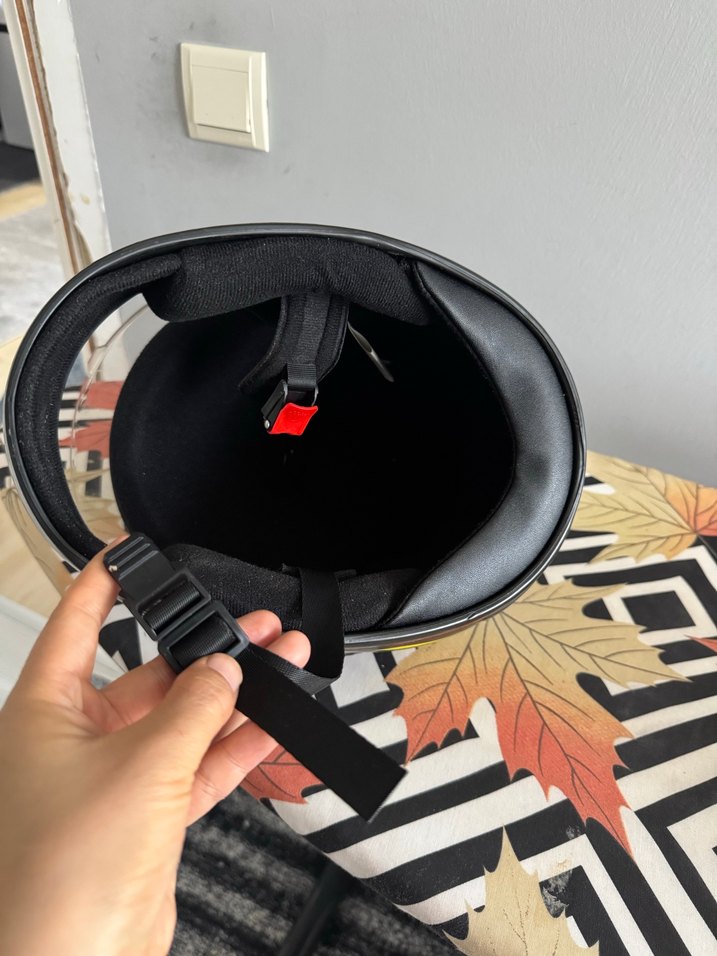 Sarı Baskılı Kask, Tokalı, Biker Stil - Görsel 5