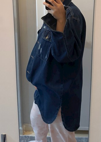 Düğmeli Kadın Mavi Denim Ceket - Görsel 6