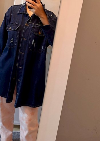 Düğmeli Kadın Mavi Denim Ceket - Görsel 4