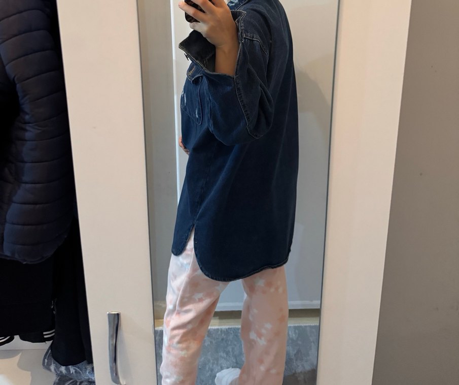 Düğmeli Kadın Mavi Denim Ceket - Görsel 5