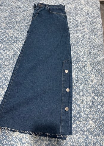 Düğmeli Lacivert Midi Kot Etek - Görsel 7