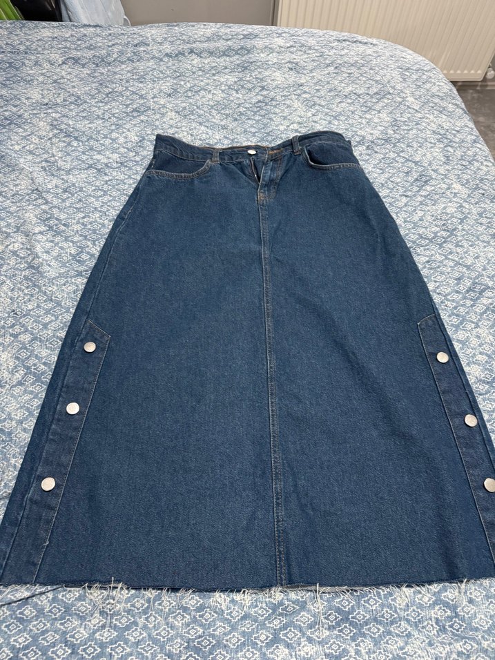 Düğmeli Lacivert Midi Kot Etek - Görsel 5