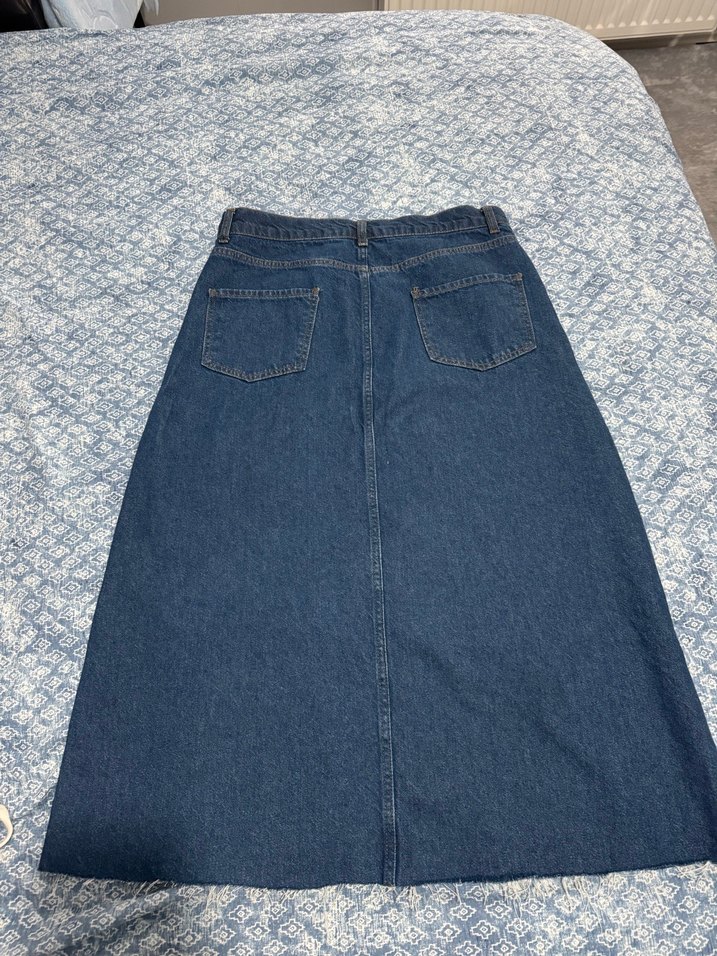 Düğmeli Lacivert Midi Kot Etek - Görsel 4