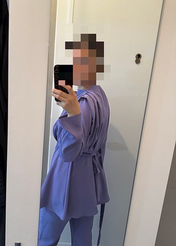 Mor Yüksek Yakalı Kadın Takım Elbise - Görsel 3