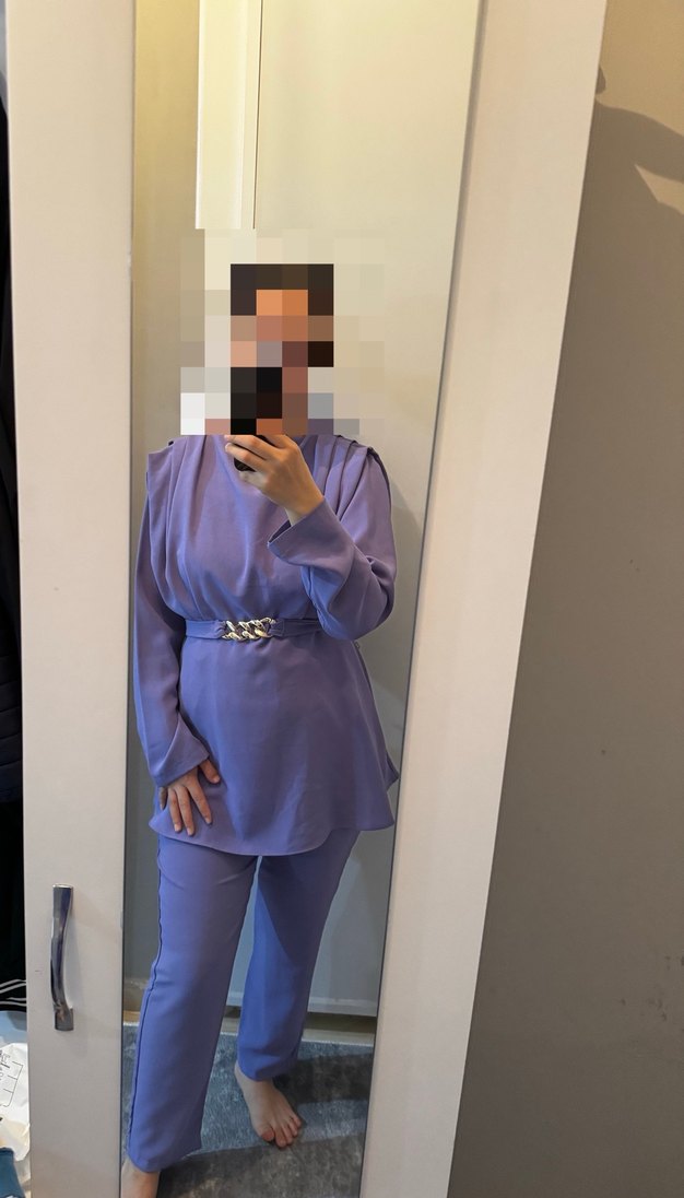 Mor Yüksek Yakalı Kadın Takım Elbise - Görsel 2