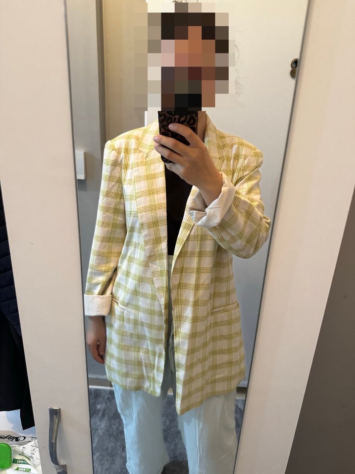 Sarı Ekose Midi Kadın Blazer Ceket - Görsel 2