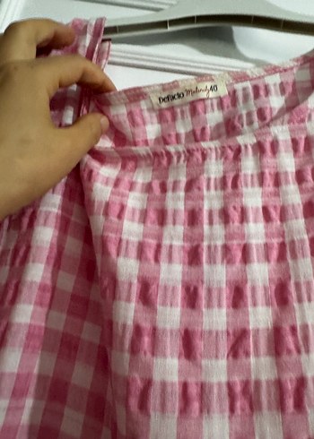 Pembe Kareli Keten Uzun Elbise - Görsel 2