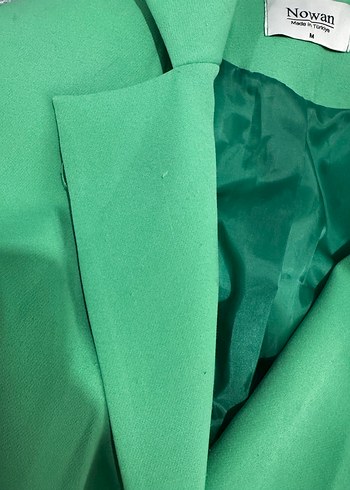 Kadın Yeşil Düğmeli Midi Blazer Ceket - Görsel 3