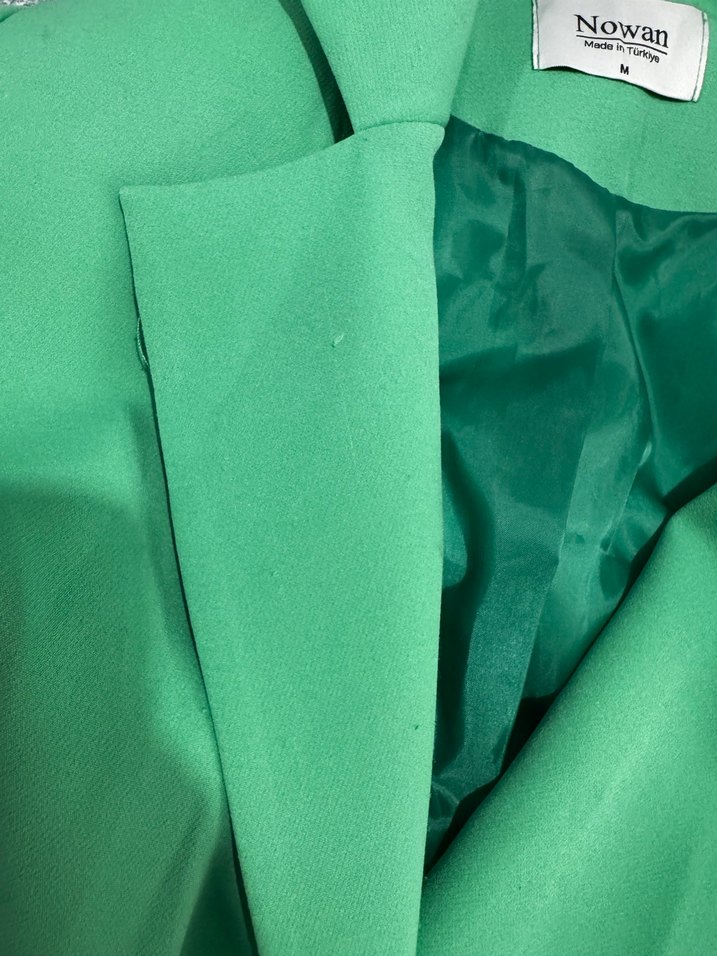 Kadın Yeşil Düğmeli Midi Blazer Ceket - Görsel 3