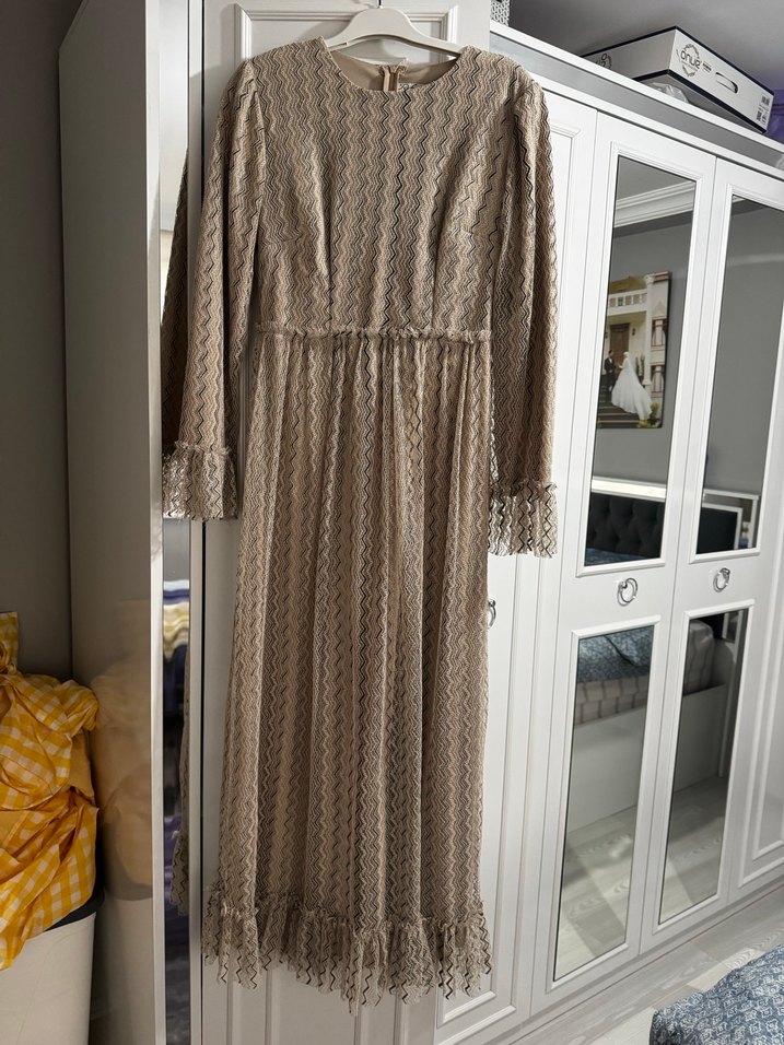 Bej Bohem Uzun Elbise - Görsel 3