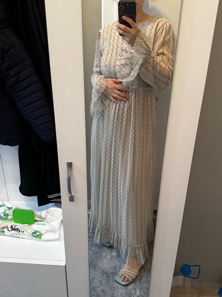 Bej Bohem Uzun Elbise - Görsel 2