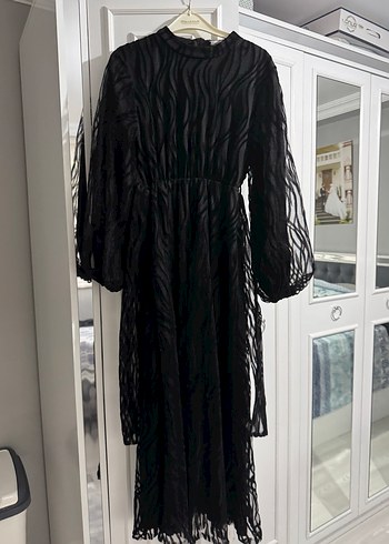 Zebra Desenli Uzun Kollu Siyah Elbise - Görsel 3