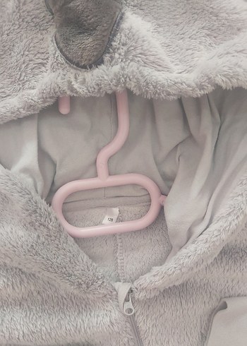8 Yaş Beden Gri Peluş Kapüşonlu Çocuk Tulum
