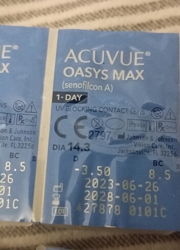  Beden Numaralı kontak lens miyop (22 adet -3.50 )ve (6 adet -3.75) sk