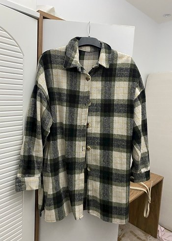 Gri Ekose Düğmeli Uzun Kollu Kadın Gömlek - Görsel 3