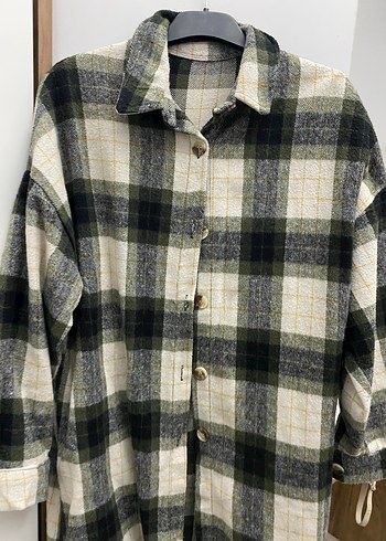 Gri Ekose Düğmeli Uzun Kollu Kadın Gömlek - Görsel 2