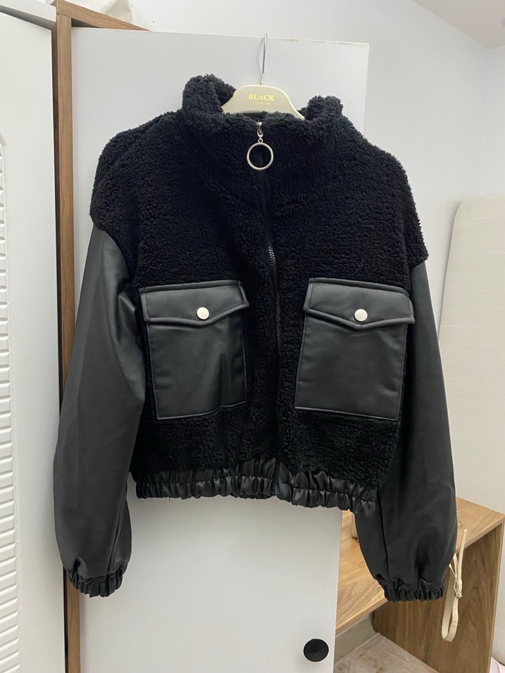 Siyah Kürklü Deri Kadın Ceket - Görsel 2