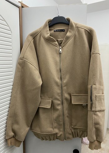 Bej Kadın Midi Boy Rahat Kesim Ceket astarlıdır mont şeklinde - Görsel 2