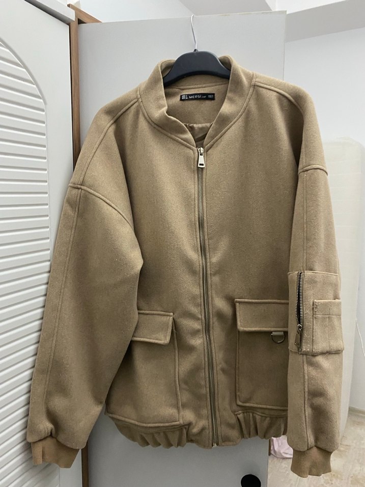 Bej Kadın Midi Boy Rahat Kesim Ceket astarlıdır mont şeklinde - Görsel 2