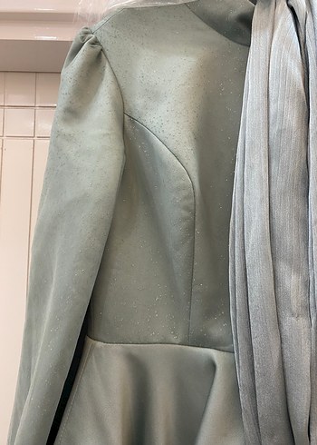 Gri Drapeli Uzun Kollu Kadın Abiye Elbise - Görsel 2