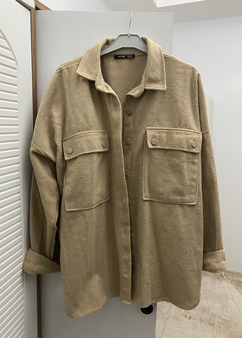 Bej Midi Kadın Kaban - Rahat Kesim, Çiçek Desenli - Görsel 3