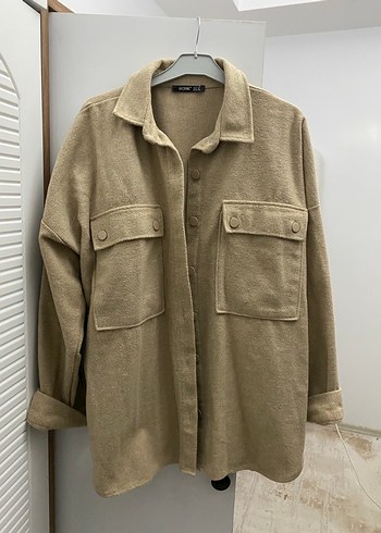 Bej Midi Kadın Kaban - Rahat Kesim, Çiçek Desenli - Görsel 2