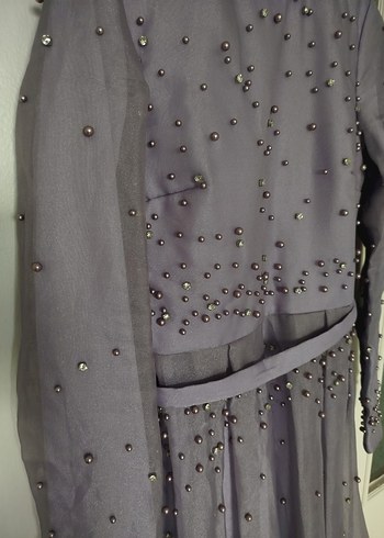 Mor Boncuk İşlemeli Uzun Abiye Elbise - Görsel 4