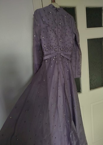 Mor Boncuk İşlemeli Uzun Abiye Elbise - Görsel 9