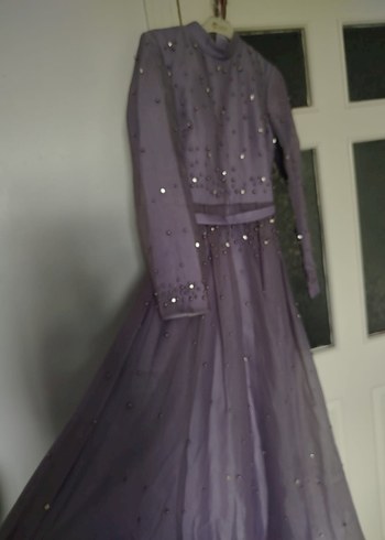 Mor Boncuk İşlemeli Uzun Abiye Elbise - Görsel 8