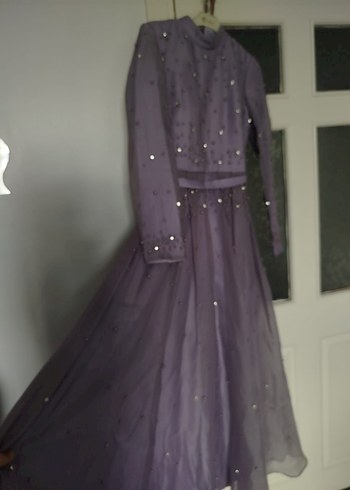 Mor Boncuk İşlemeli Uzun Abiye Elbise - Görsel 6