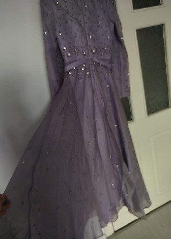 Mor Boncuk İşlemeli Uzun Abiye Elbise - Görsel 7