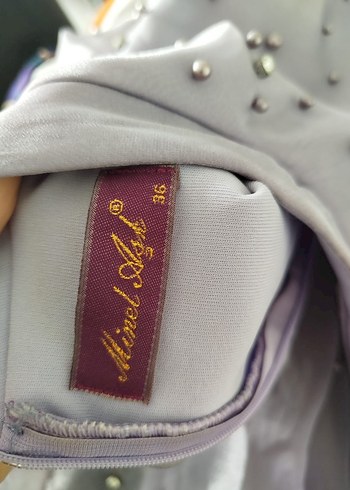 Mor Boncuk İşlemeli Uzun Abiye Elbise - Görsel 10