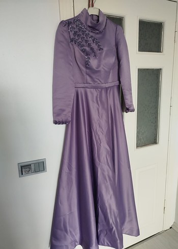 Mor Uzun Kollu İşlemeli Abiye Elbise - Görsel 2