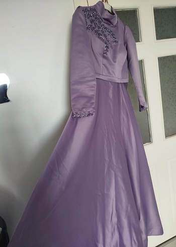 Mor Uzun Kollu İşlemeli Abiye Elbise - Görsel 9