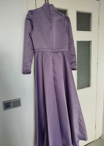 Mor Uzun Kollu İşlemeli Abiye Elbise - Görsel 7