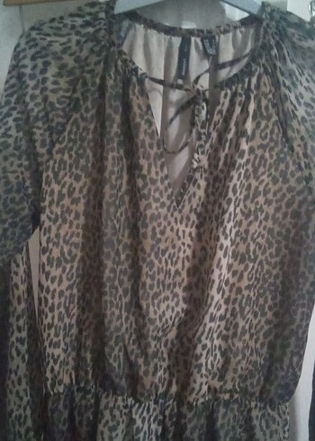 s Beden Uzun Kollu leopar Kahverengi Midi Elbise.mango.