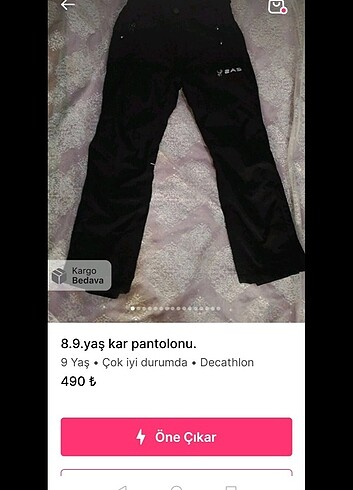 9 Yaş Beden siyah Renk Kar pantolonu