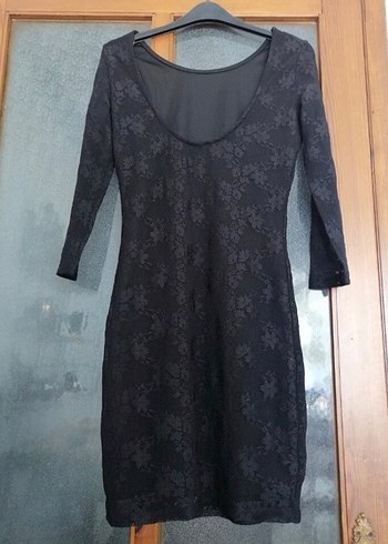 Abiye Siyah Dantel Uzun Kollu Midi Elbise